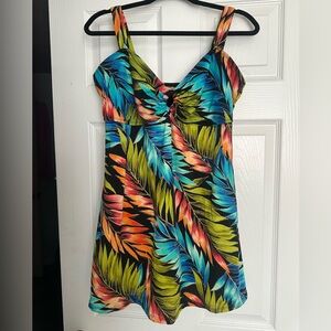 Islander Size 16 Womens Multicolor Unlined Wireless Tummy Control Swimdress